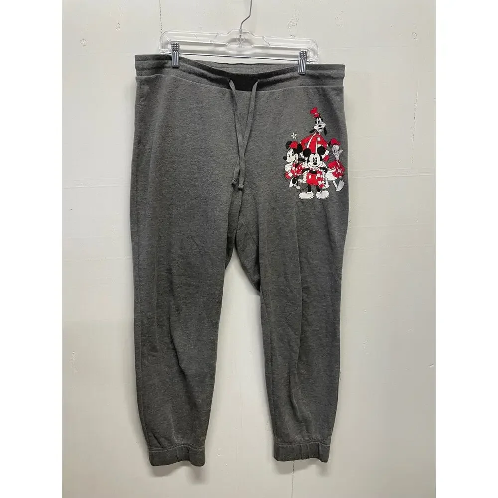 Disney Women's Jogging Lounge Pants Mickey Minnie Characters Size Large Gray - Picture 2 of 9